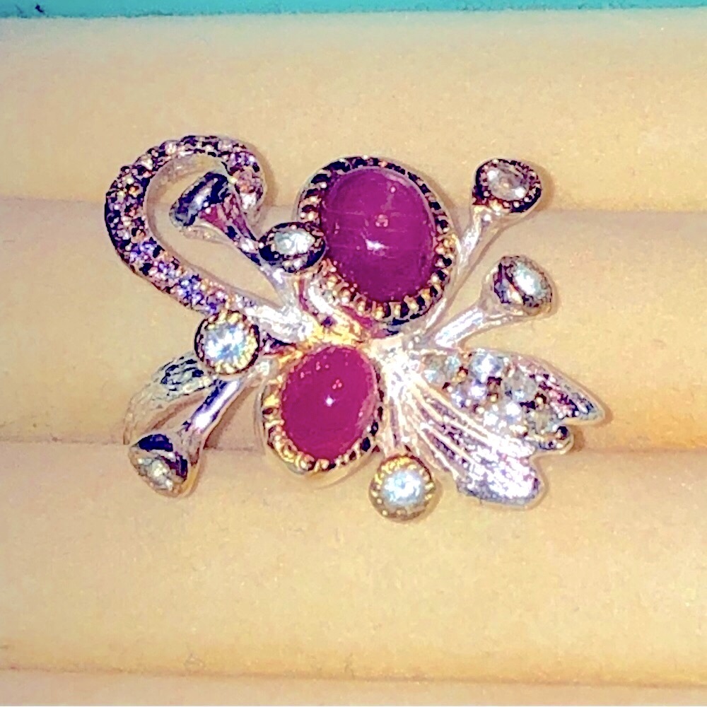 Unique Star Ruby Ring925 Sterling Silver & Goldsi… - image 2
